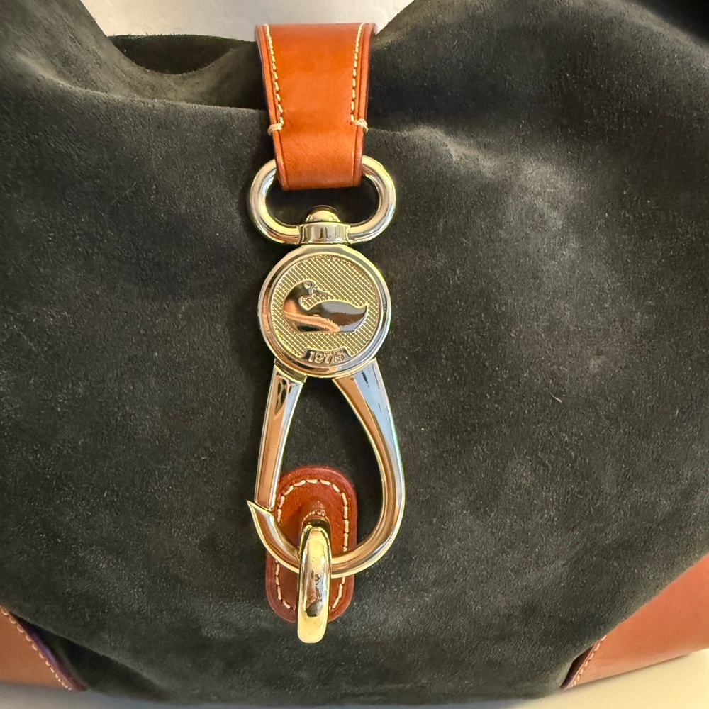 Large Dooney & Bourke Shoulder Bag - Black Suede, Leather accents, Red Interior - Picture 8 of 16